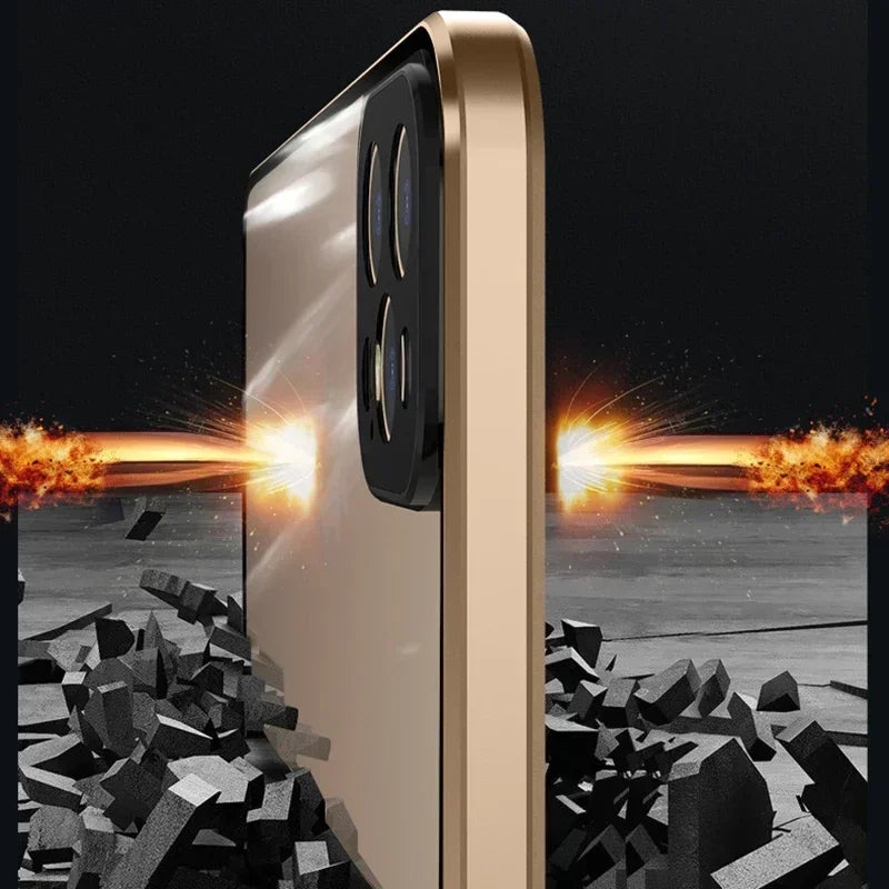 Double Sided Buckle Magnetic Glass Case For iPhone 17 16 15 14 13 12 Pro Max Air Mini Plus 360° Full Body Protection Phone Cover