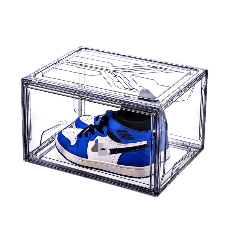 Large-capacity transparent acrylic side door magnetic shoe box stackable combined anti-oxidation and fully transparent shoe wall