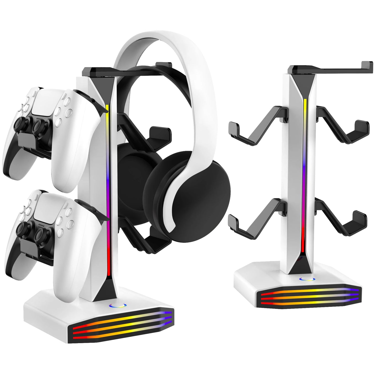 RGB Game Controller Holder Rack with 7 Light Modes, Headphone Stand 2 USB Charging and 1 Type-C for PS5/PS4/Xbox/Switch Pro