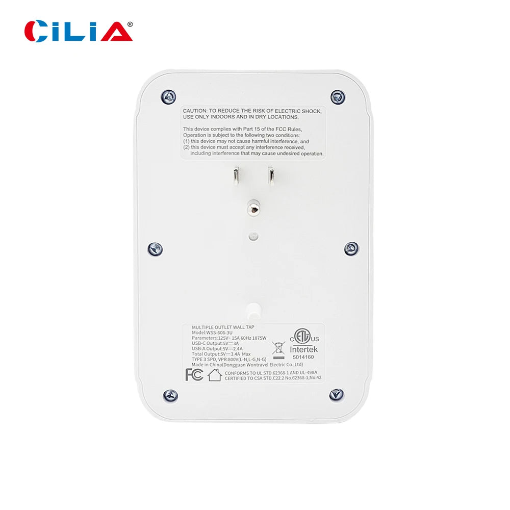 Surge Protector,Wall Plug ,Power Outlet Multi-Purpose Socket with Standard Grounding US Standard Power Extension，2USB,1Type-C