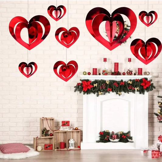 3D Red Heart Garland Valentines Day Decor Love Heart Hanging String Garland Wedding Anniversary Birthday Party Supplies