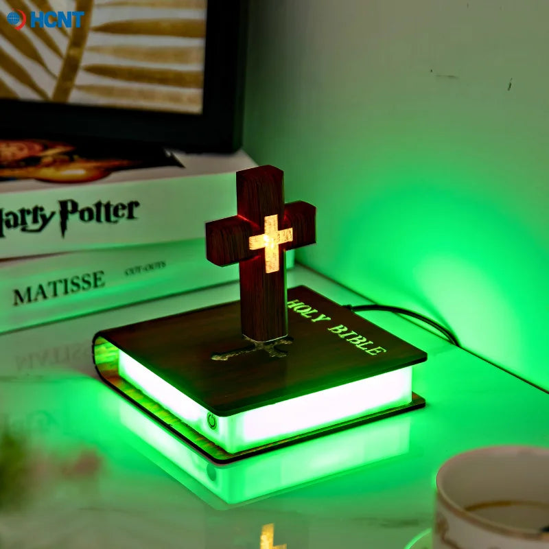 Levitating Cross Lamp Bible Floating Cross Night Light with Colorful Magnetic Levitation Christian Gift Spiritual Home Decor