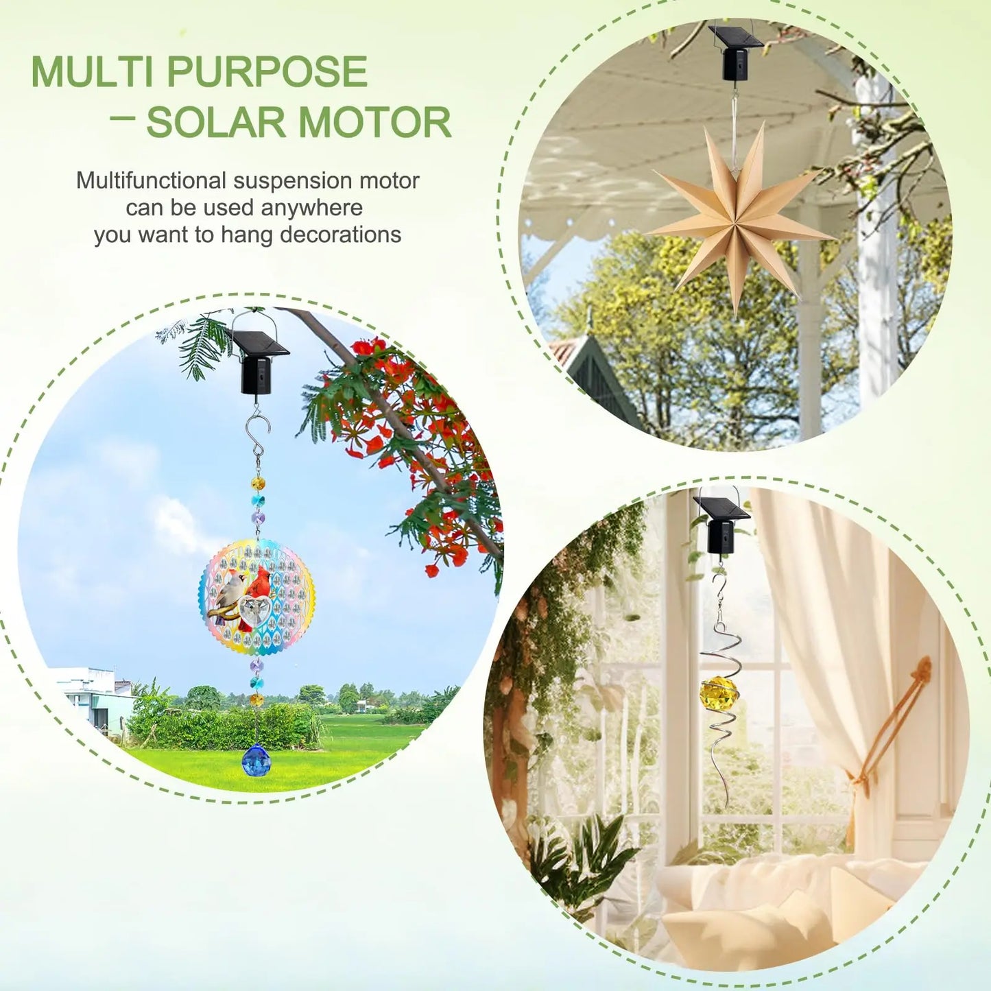 Wind Spinner Solar Motor with Hook Solar Powered Wind Chime Ornament Rotating Outdoor Decor Wind Spinner Solar Motor