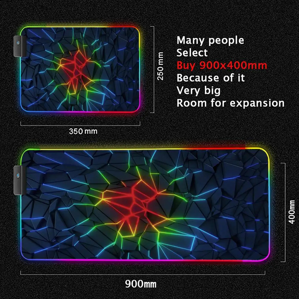 Geometric Art Mouse Pad XXL RGB Gaming MousePad HD Gamer Accessories Large LED Light MousePads PC Computer Carpet With Backlit