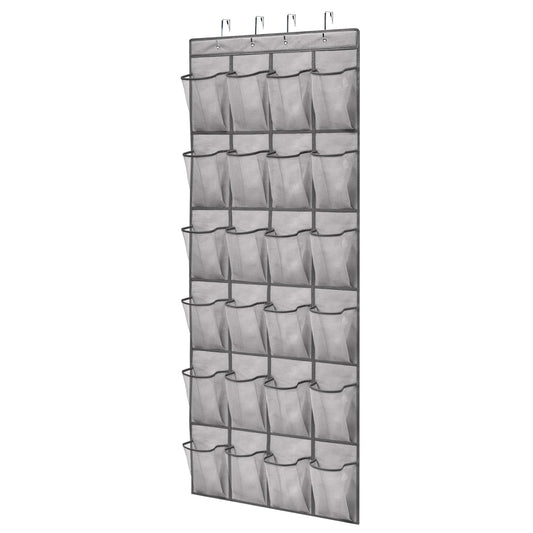 Over-the-door shoe organizer, 24 breathable mesh pockets, space-saving hanging rack for shoes, accessories, etc.