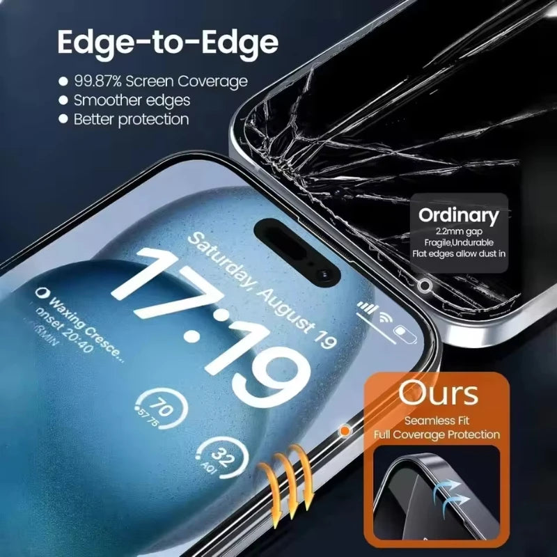 Dust Free Easy Installation Screen Protector For iPhone 17 Pro 16 15 13 12 11 14 Pro Max XR X XS 7 8 Plus SE HD Tempered Glass