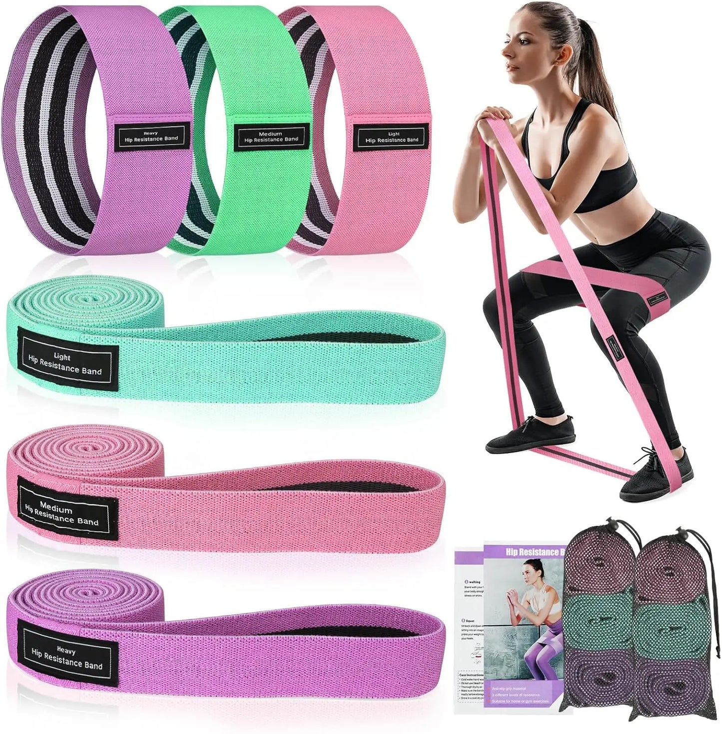 Resistance Bands, Exercise Workout Bands for Women and Men, 3 Set of Stretch Bands for Booty Legs, Pilates Flexbands