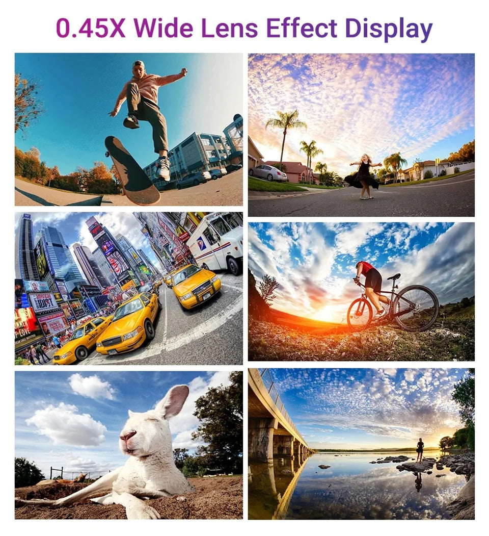 2 In 1 Clip-on Fish Eye Magnifiers Mobile Phone Lens Professional Mobile Phone Camera Lenses 15X Macro 0.45X Super Wide Angle