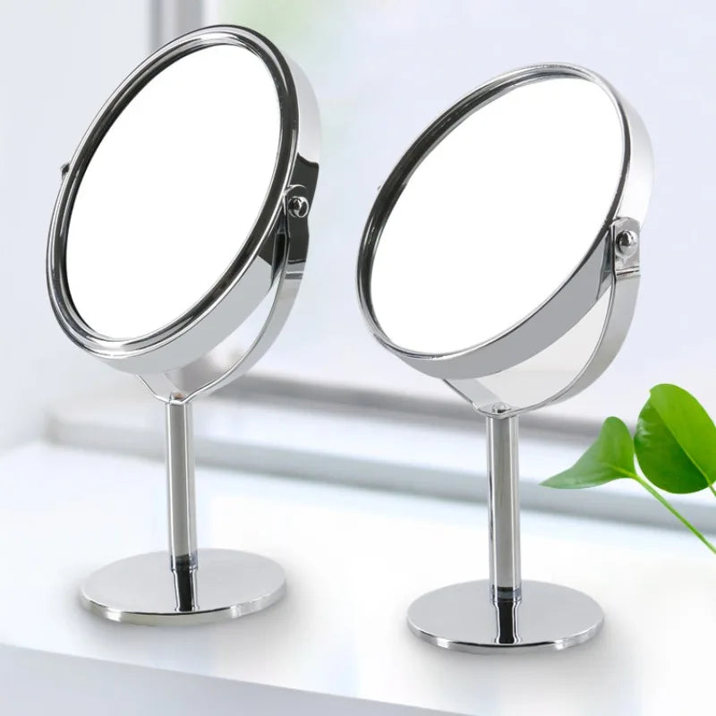 Household Makeup Mirror Circular Portable Double-sided Metal Frame 1:2 Enlarged Desktop 360 Degree Rotating Mirror