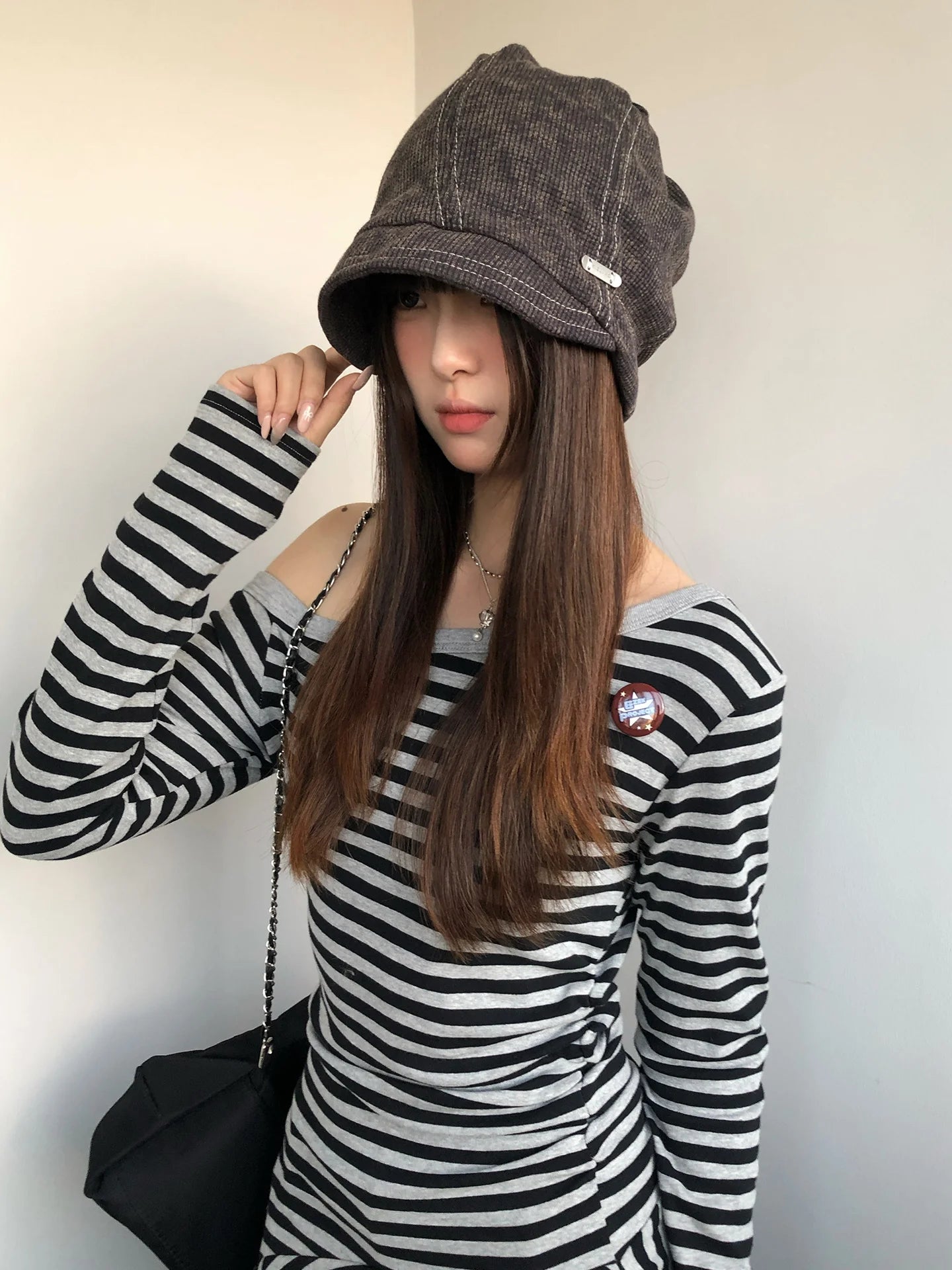 Retro American Fisherman's Hat For Women Autumn And Winter Hat With Large Head Circumference For Street Leisure Beanie Cap