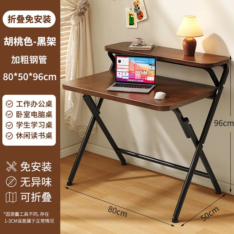 Foldable Computer Study Desk, Student Home Writing Desk, Small Apartment Simple Office Table,  Double-Layer  Functional Desk