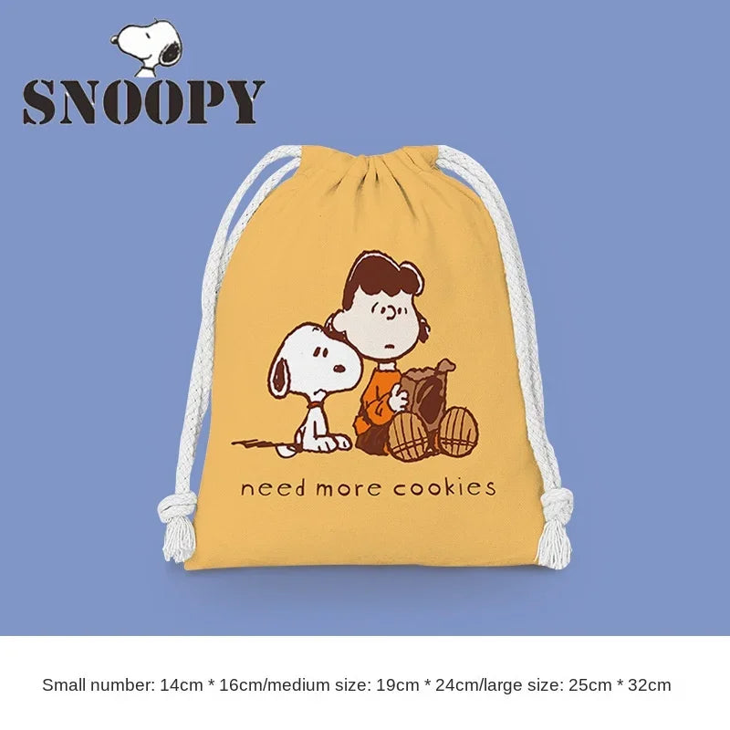 Snoopy Drawstring Bag Reusable Cotton Fabric Storage Bag Cartoon Toiletries Bag Jewelry Bag Candy Bag Gift Bag Party Decoration