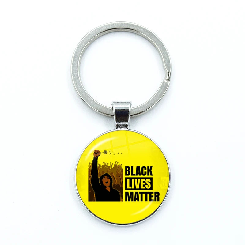 I CAN'T BREATHE George Floyd Keychain American Protest Black Lives Matter Glass KeyRing Bag Car Key Chain Holder Charms Jewelry