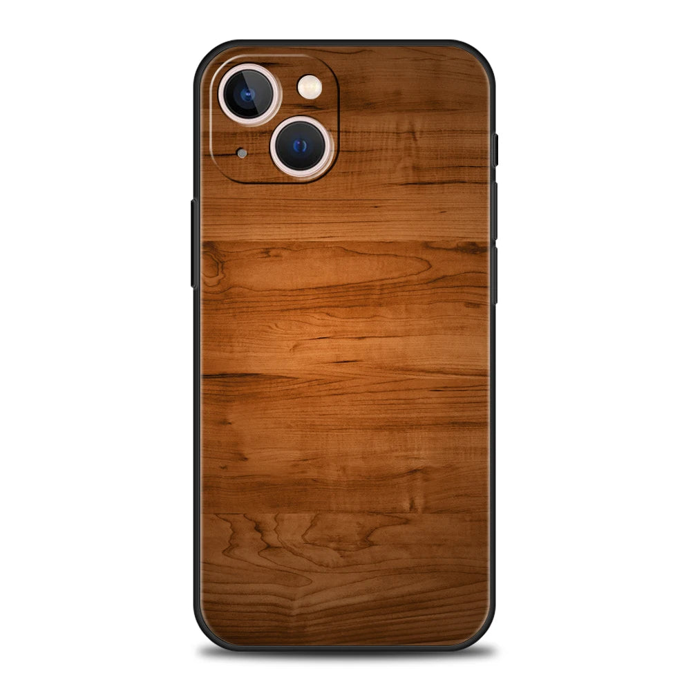 Carved Wood Phone Case Cover for iPhone 16 15 14 13 12 Pro Max XR XS X 11 7 8 Plus Shockproof Silicone Soft Shell Capas Coque
