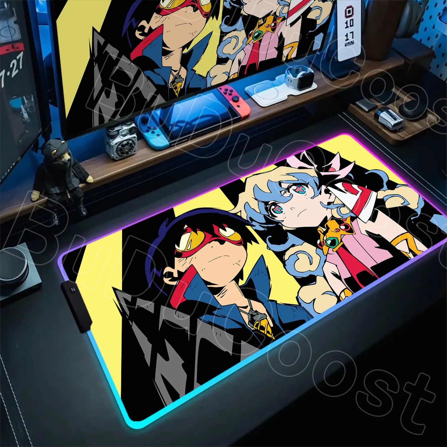 RGB Mouse Pad Tengen Toppa Gurren Lagann XXL Gaming Mousepad LED Luminous Gamer Mouse Mats Natural Rubber Table Pad With Backlit
