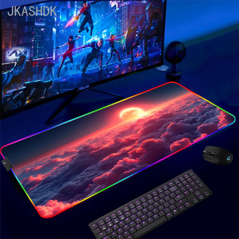 Gaming Cool Mouse Pad with Backlight Mouse Carpet Huge Rugs Rgb Mat 50x100cm Rubber Mat Landscape Led Pc Gamer Speed Desk Mats
