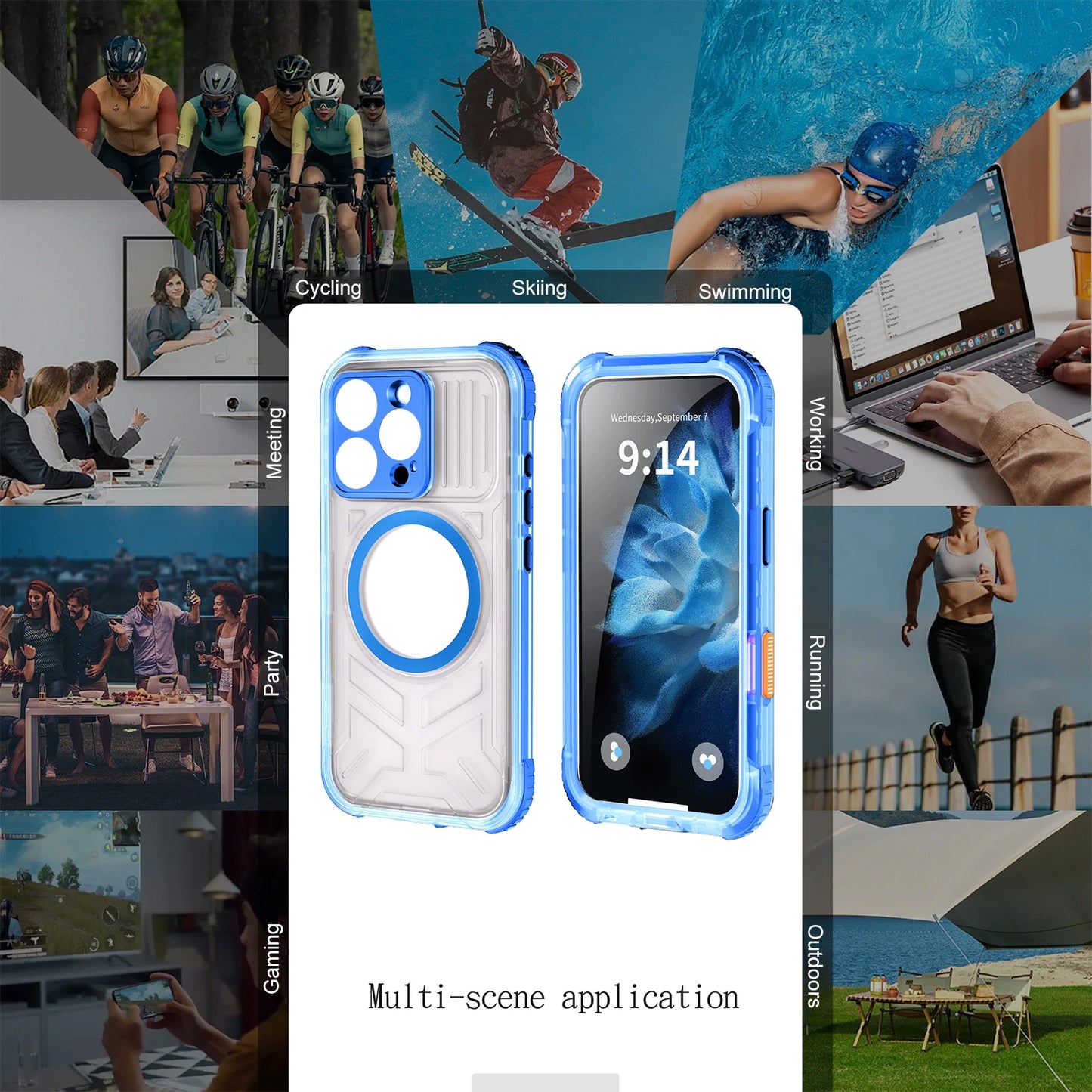 Phone Case Water Proof Magnetic IP68 Full Body Shockproof Cell Phone Cover Built in Camera Control Fully Sealed Phone Protector