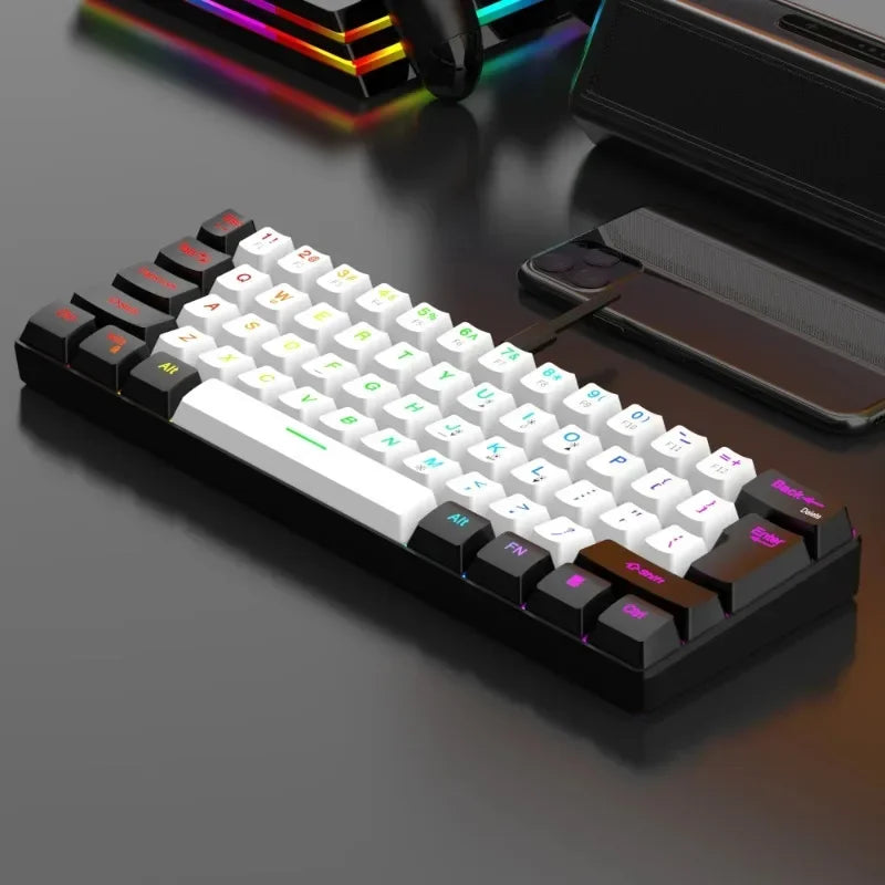 Wired Black & White 61-key Mini RGB Backlit Gaming Keyboard with Mechanical Feel Portable and Compact for Business & Office Use