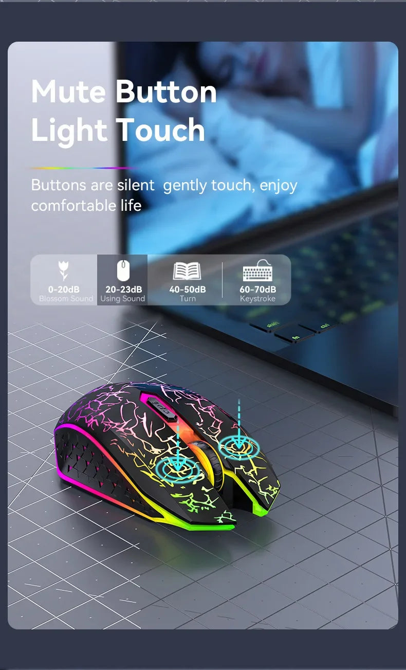 RGB Gaming Mouse Bluetooth Mouse 2.4G Wireless Mouse Ergonomic 1600DPI 6 Mute Buttons Mouse For MacBook Tablet Laptops Computer
