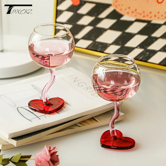 Heart Shape Glass Goblet Mug Champagne Wine Cup High Borosilicate Glass Heat-resistance Cocktail Glass Valentine's Day Gift