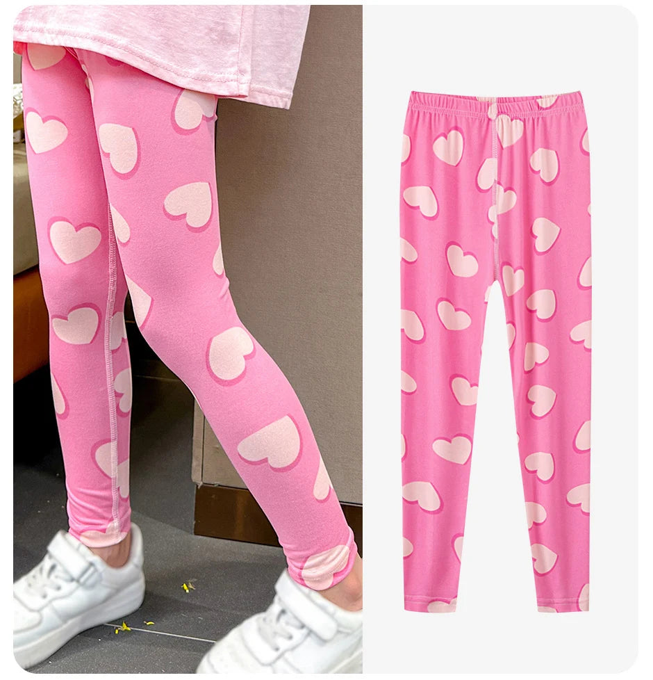 2/4 Pcs Children's Mix And Match Love Printed Leggings Girls Casual Joker Slim 9 Pants Fashion Elastic Waist Valentine's Day pan