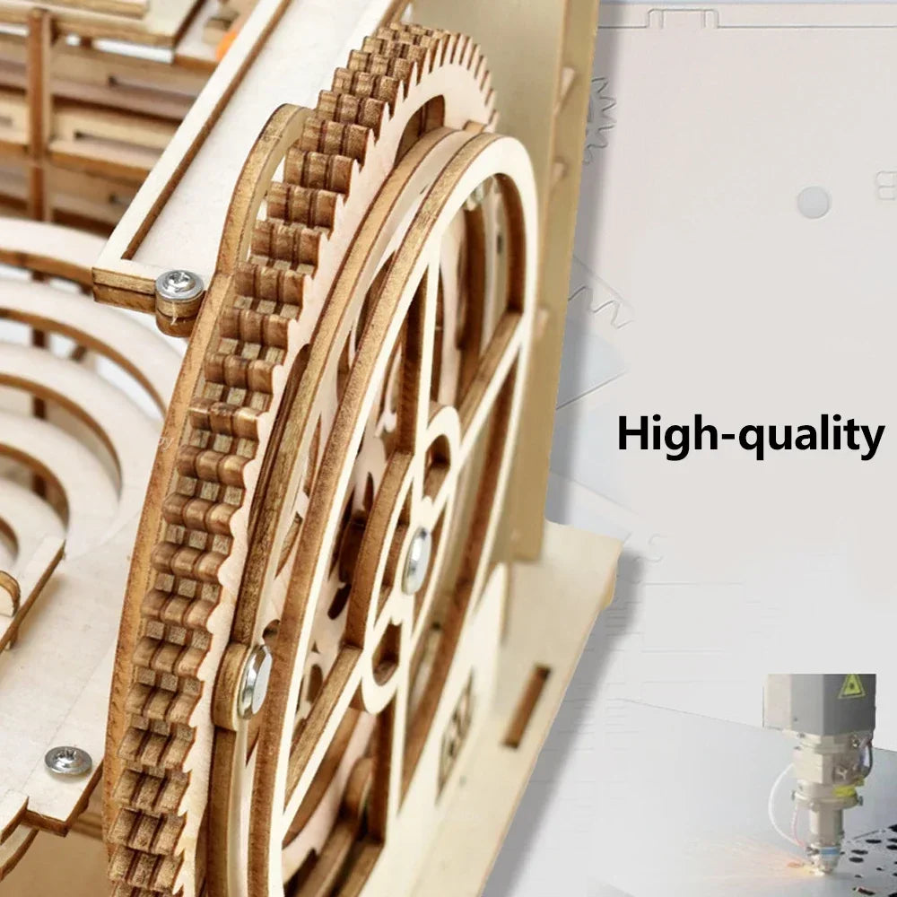 3D Wooden Puzzle DIY Building Kits Mechanical Model Marble Run Set with 4 Balls Creative STEM Toys for Adults Kids Birthday Gift