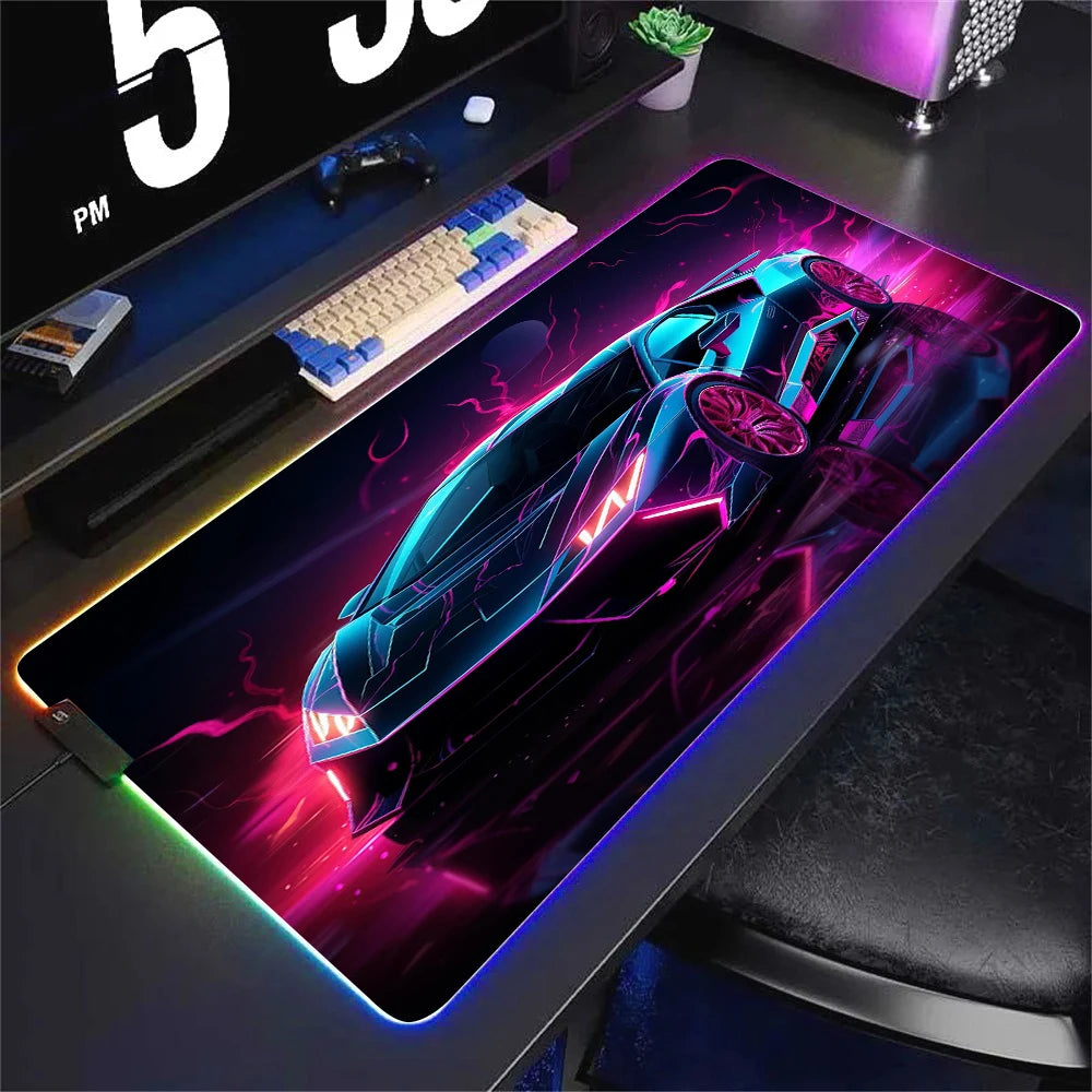 Futuristic Gaming RGB Mouse Pad Sports Car Mouse Pads 400X900MM Offices Accessories Gamer Luminous Mousepad LED HD Print Deskmat