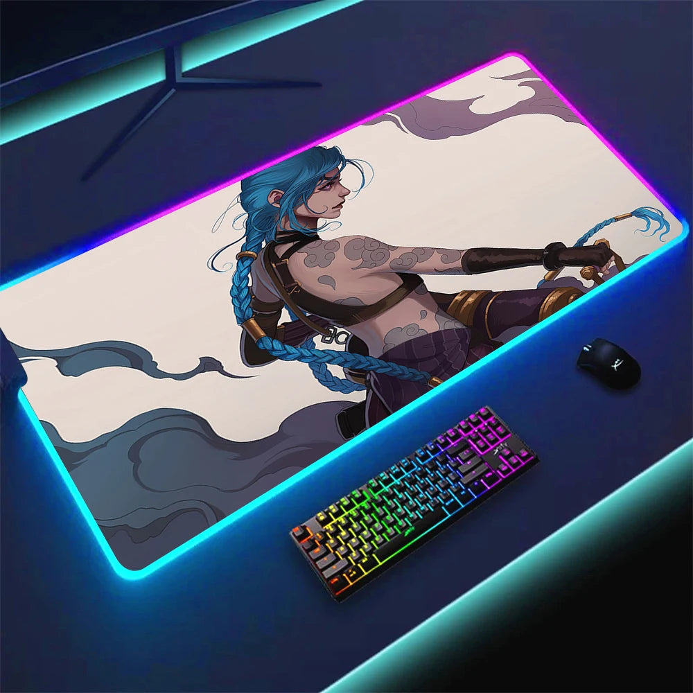 JINX VI RGB Gaming Mouse Pad 900x400mm Anime Arcane Mats League of Legends Gamer Carpet Rug LOL Large Keyboard LED Cool Desk Mat