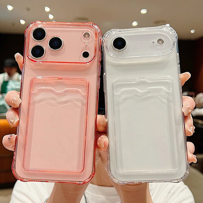 Card Slot Pocket Phone Cases For iPhone 17 17Air Air 17Pro Pro Max 17ProMax Shockproof Transparent Silicone Soft TPU Cover Capa