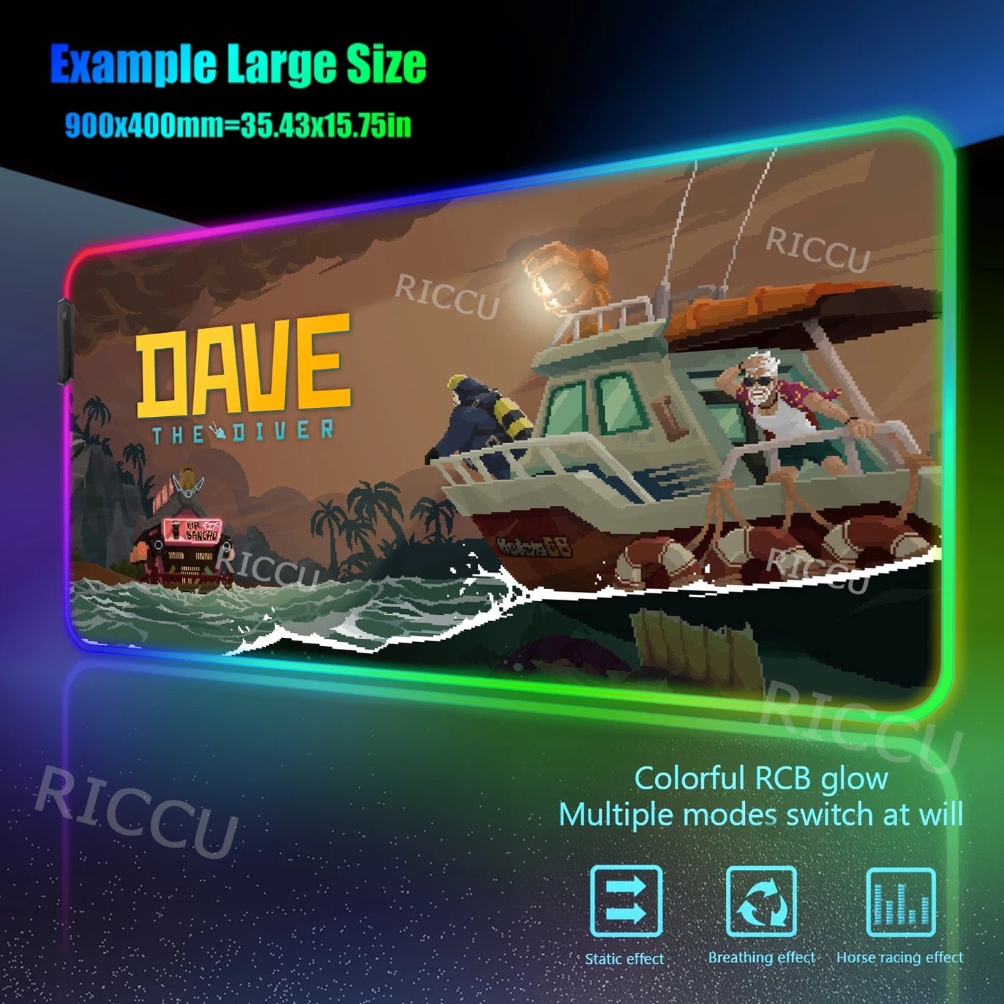 RGB PC Popular games Daves the Diver Mouse Pad XXL Computer esports Accessories Large Keyboard Laptop Table mat LED Gamer Gaming
