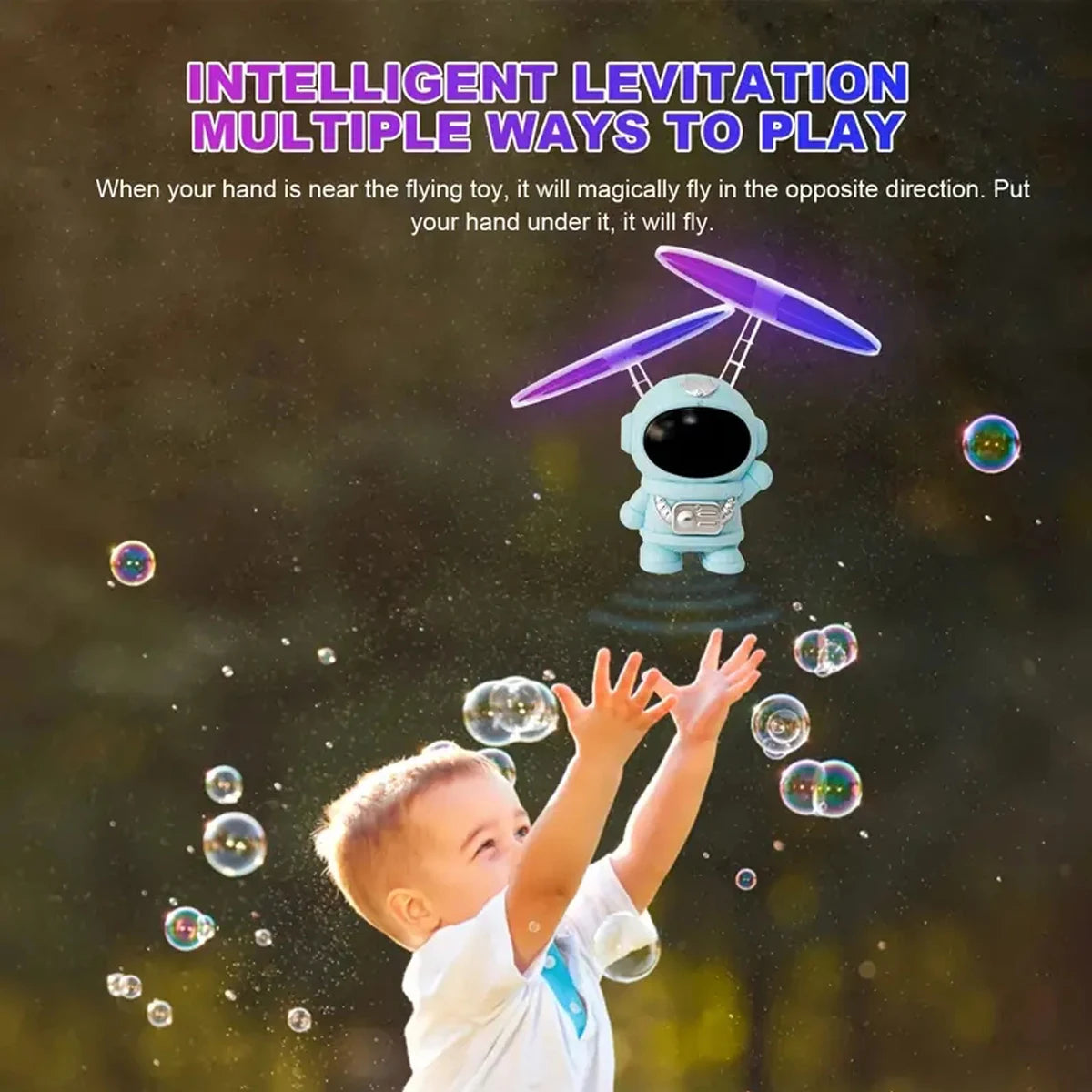 Levitating Luminous Flying Robot Astronaut Toy Aircraft Hand-Controlled Drone Interactive with Lights Outdoor Toys for Kids Gift