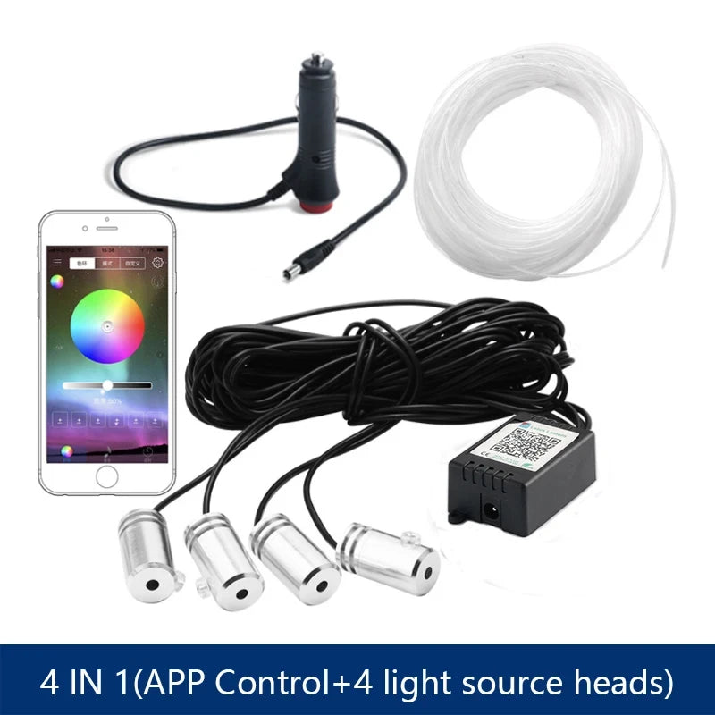 5 In 1 6 In 1  LED Car Atmosphere Light Cigarette USB 8M Interior RGB Flexible App Control Fiber Optic Strips Light with Remote