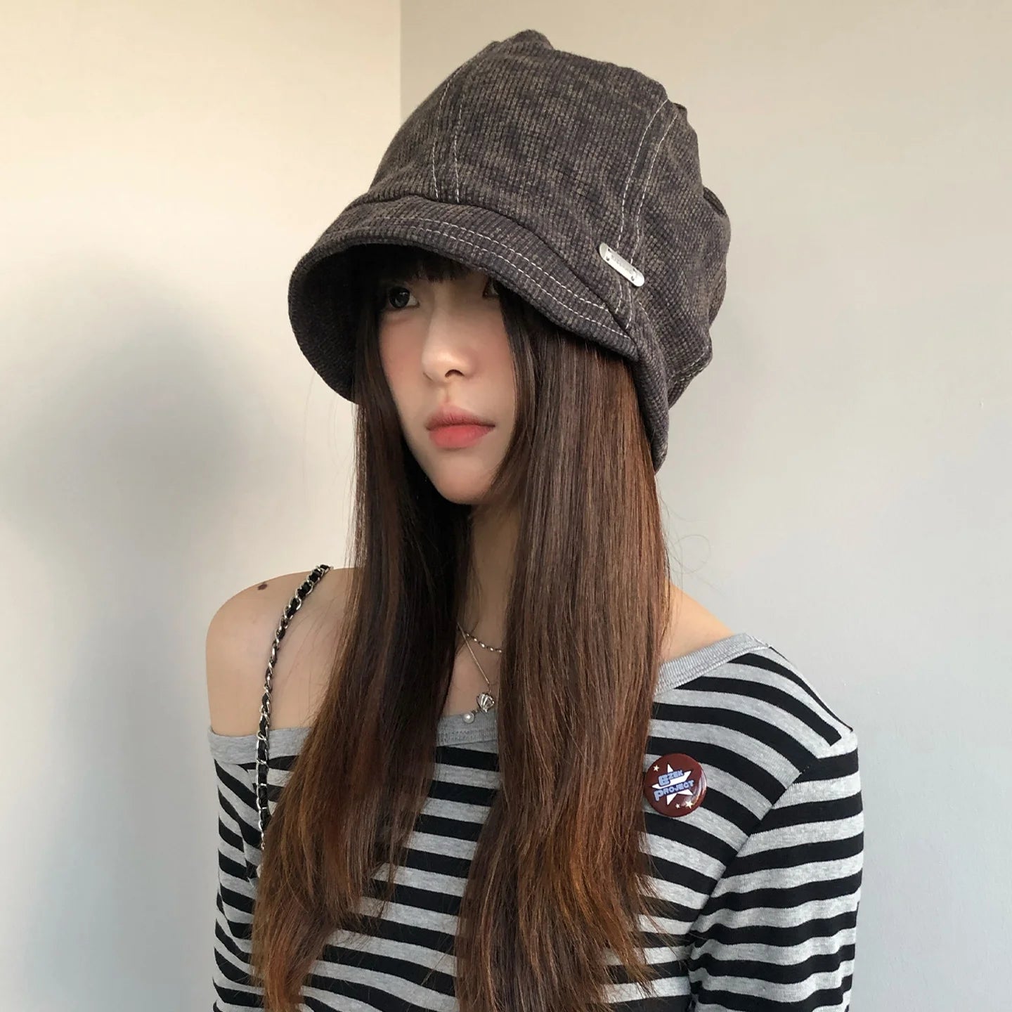 Retro American Fisherman's Hat For Women Autumn And Winter Hat With Large Head Circumference For Street Leisure Beanie Cap