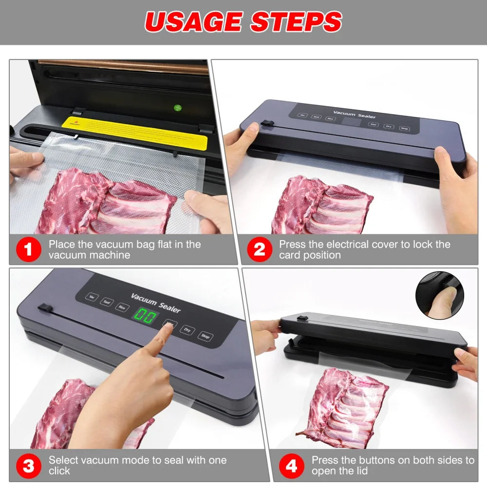 BRIEFNESS Electric Sealer Vacuum Machine Black Multifunctional Food Vacuum Sealer with Vacuum Bag Vacuum Packaging Machine