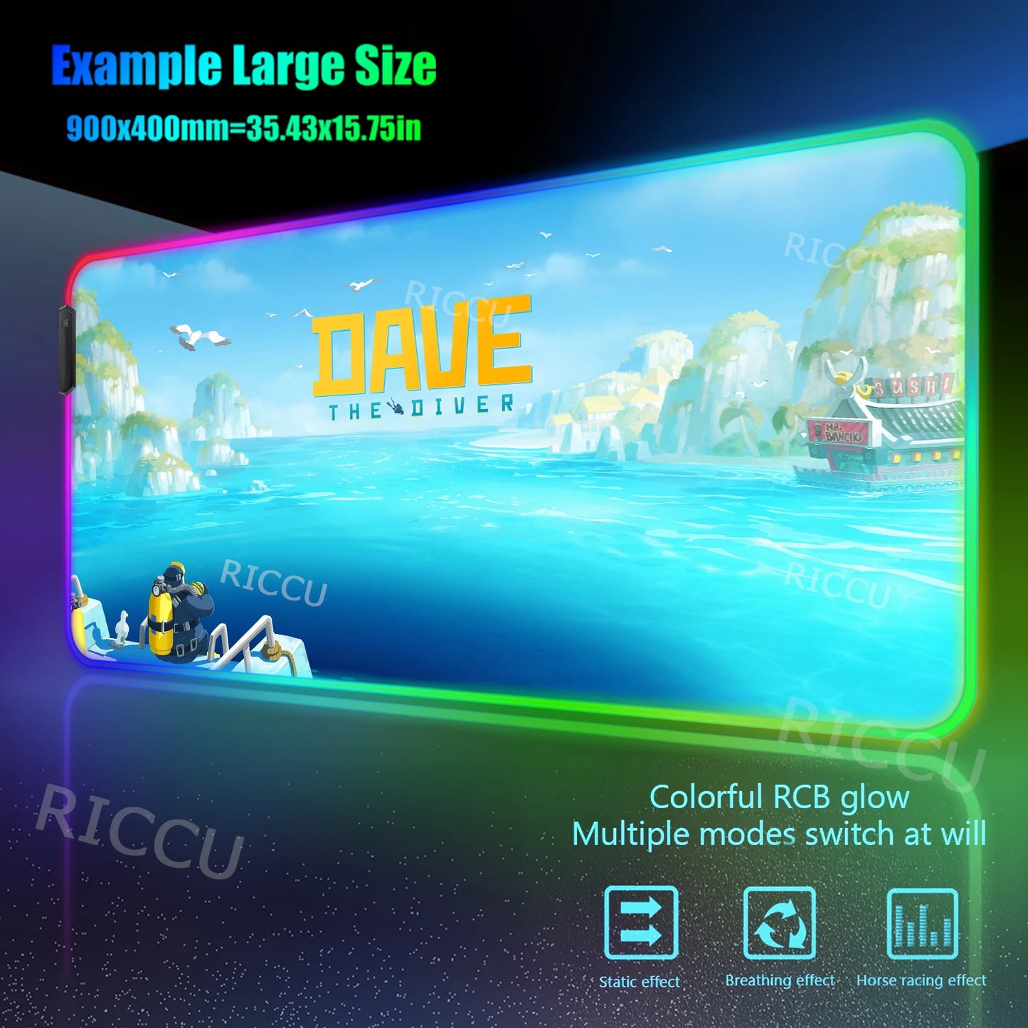 RGB PC Popular games Daves the Diver Mouse Pad XXL Computer esports Accessories Large Keyboard Laptop Table mat LED Gamer Gaming