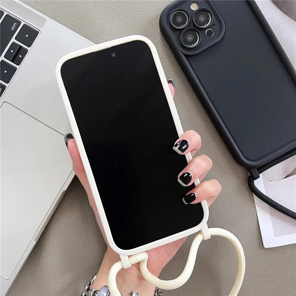Phone Case For iPhone 14 13 15 16 Pro Max 17 Air 16E 12 11 X XS 8 Plus SE2022 Crossbody Adjustable Lanyard Strap Rope Soft Cover