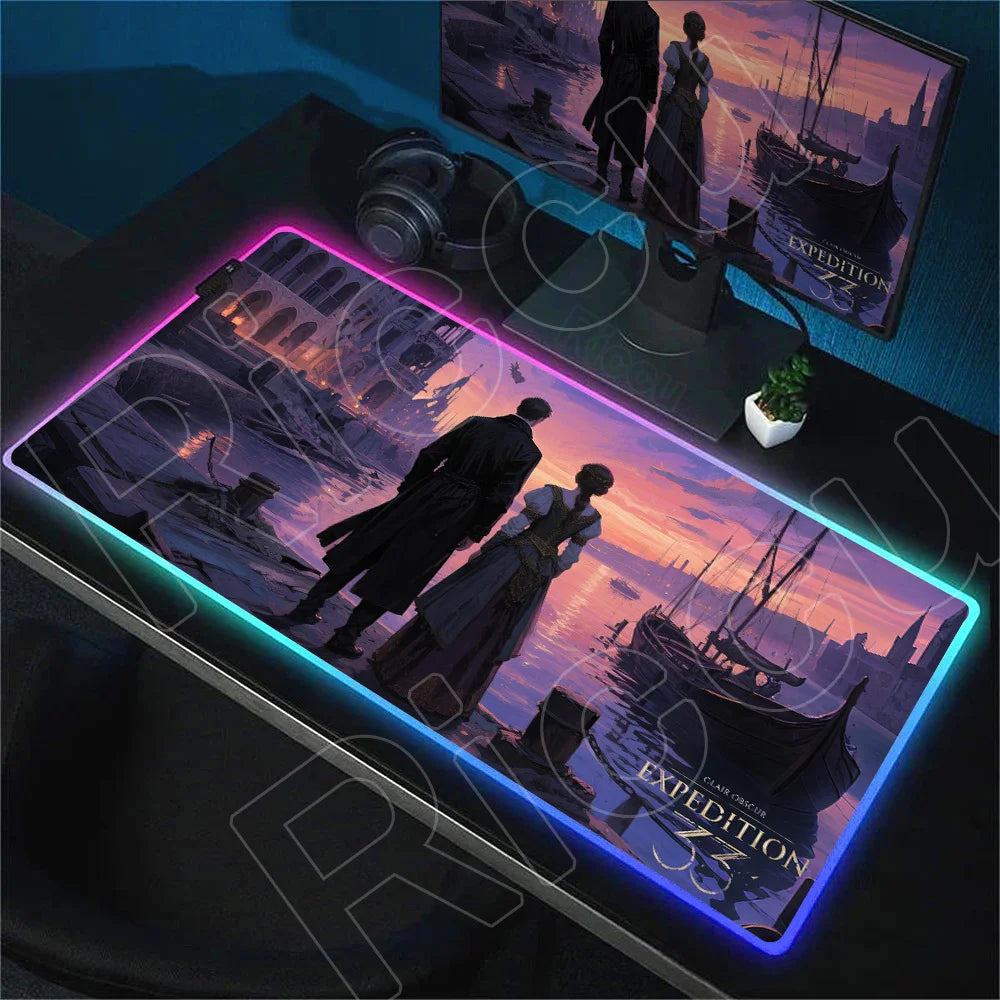 RGB Mousepad Hot Game Clair Obscur Expedition 33 Mouse Pad LED Luminescence Keyboard Deskmat Large Gamer Mice Rug With Backlight