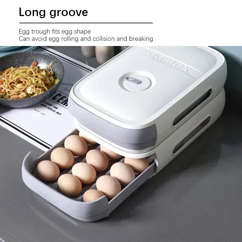 Drawer Egg Storage Box,Refrigerator Organizer with Lid for Fresh Keeping,Multipurpose Food Container for Dumplings Fruits,Home