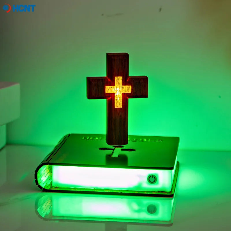 Levitating Cross Lamp Bible Floating Cross Night Light with Colorful Magnetic Levitation Christian Gift Spiritual Home Decor
