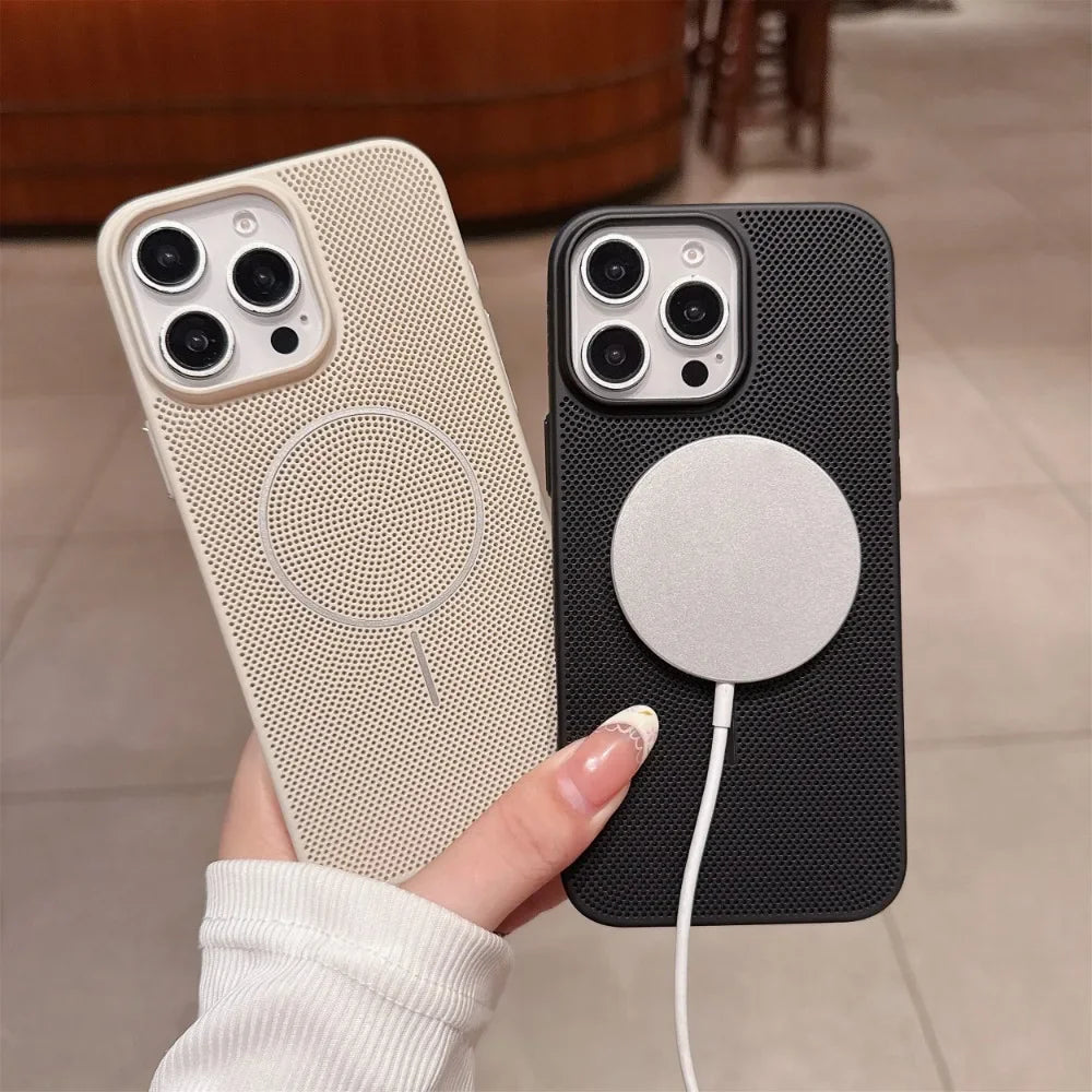 Cooling Heat Dissipation Magnetic Phone Case for iPhone 17 16 15 14 13 12 11 Pro Max Plus 17Pro Breathable Shockproof Back Cover