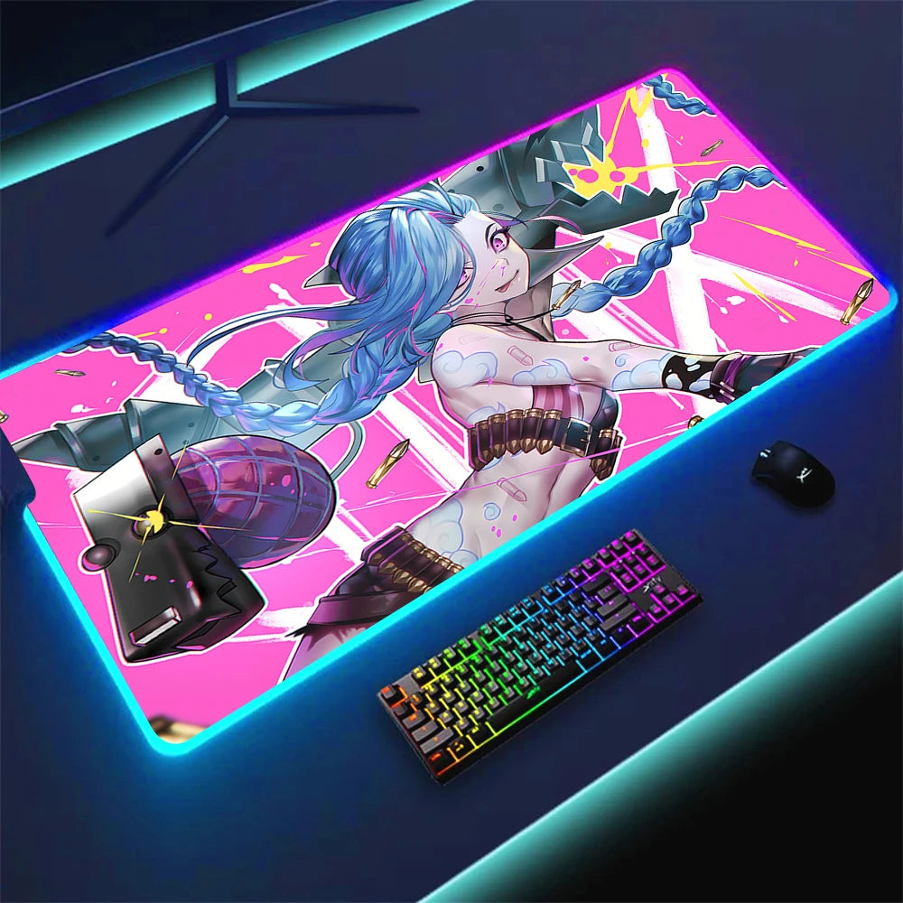 JINX VI RGB Gaming Mouse Pad 900x400mm Anime Arcane Mats League of Legends Gamer Carpet Rug LOL Large Keyboard LED Cool Desk Mat