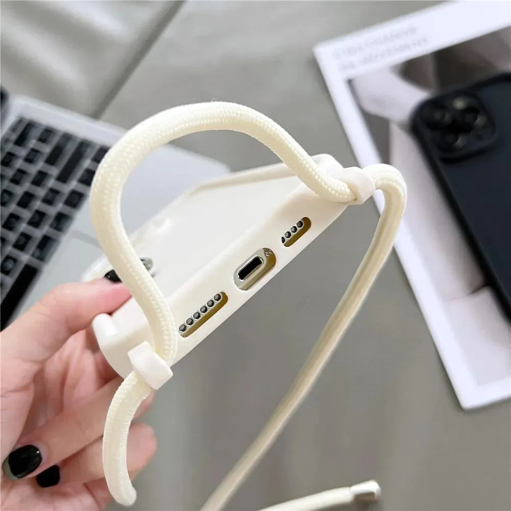 Crossbody Soft Phone Case For iPhone 17 Air 16E 15 16 Pro Max 14 13 12 11 7 8 Plus XS XR SE 2022 Adjustable Lanyard Strap Cover