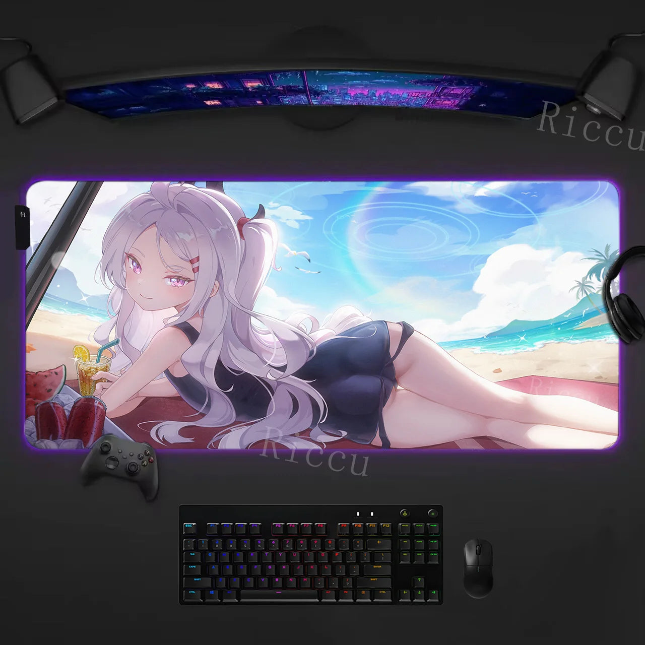 RGB HD Ryuuge Kisaki Blue Archive Game Mousepad Large Keyboard Desk Mat Gaming Mouse Pad LockEdge Edge PC Computer Mat E-Sports