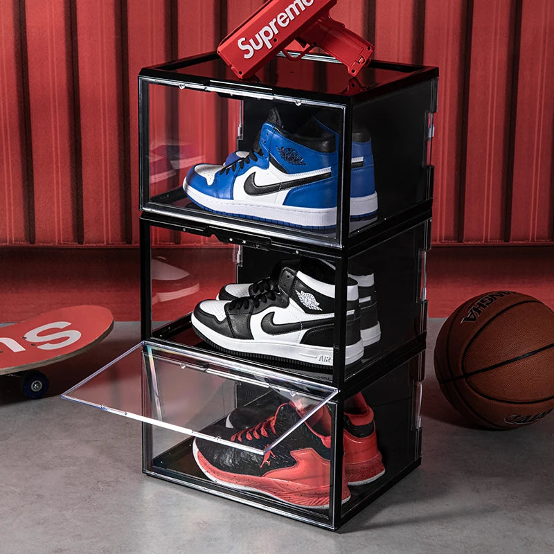 Sound Activated Plastic Led Shoe Box Container Magnetic Custom Giant Transparent Led Shoe Boxes Stackable Led Shoe Storage