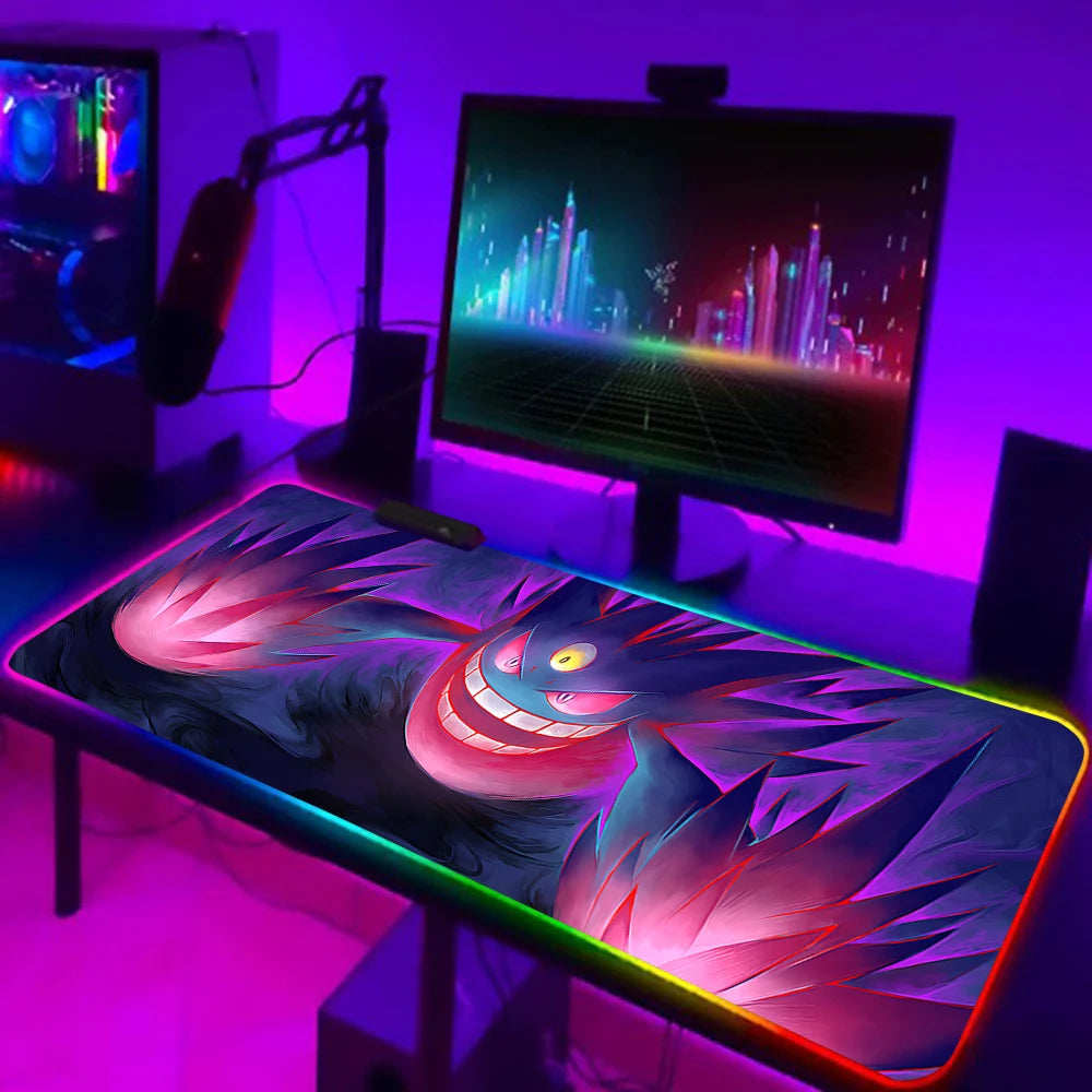RGB Pc Gamer Keyboard Mouse Pad Mousepad Cute Anime Gengars LED Glowing Mouse Mats Rubber Gaming Computer Mausepad