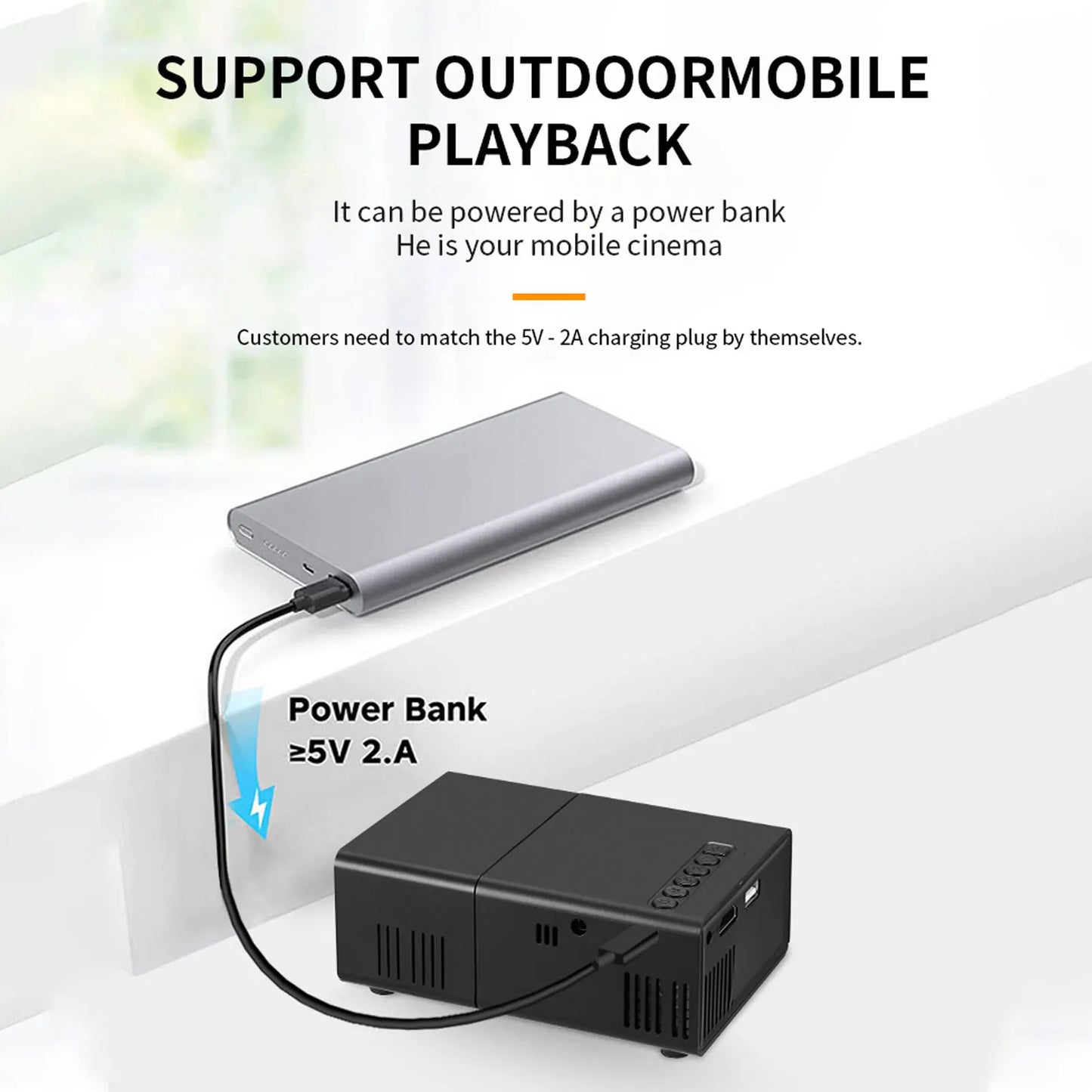 Portable Projector LED Movie Projector 6000lm Brightness HiFi Stereo Speaker HD USB 3.5mm Port for Home Gathering for Phone PC