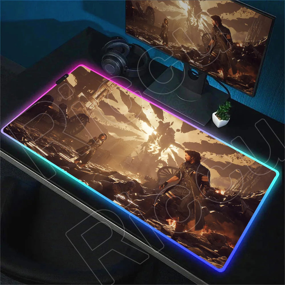 RGB Mousepad Hot Game Clair Obscur Expedition 33 Mouse Pad LED Luminescence Keyboard Deskmat Large Gamer Mice Rug With Backlight