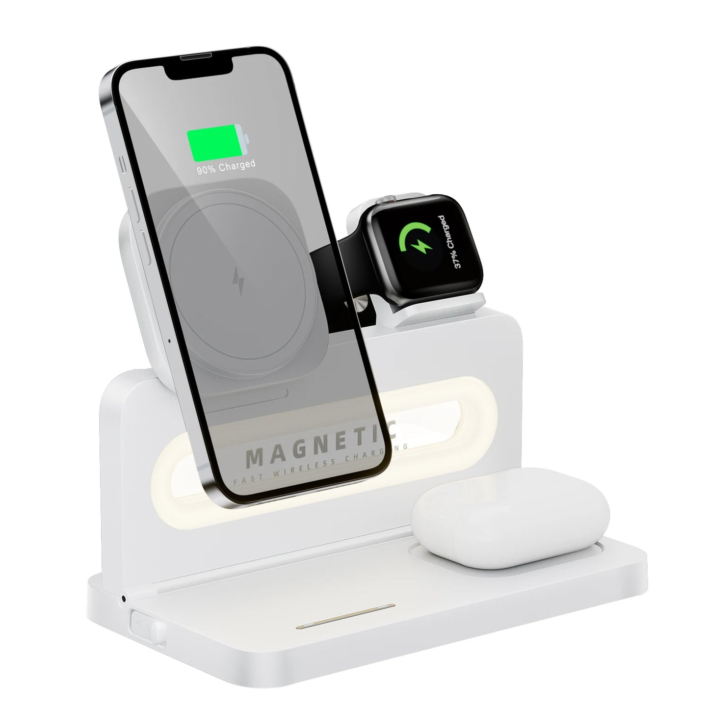 Wireless Charger with Desk Lamp, 3-in-1 Magnetic Fast Charging Base Compatible with Magsafe iPhone 17/16, iWatch, and AirPods