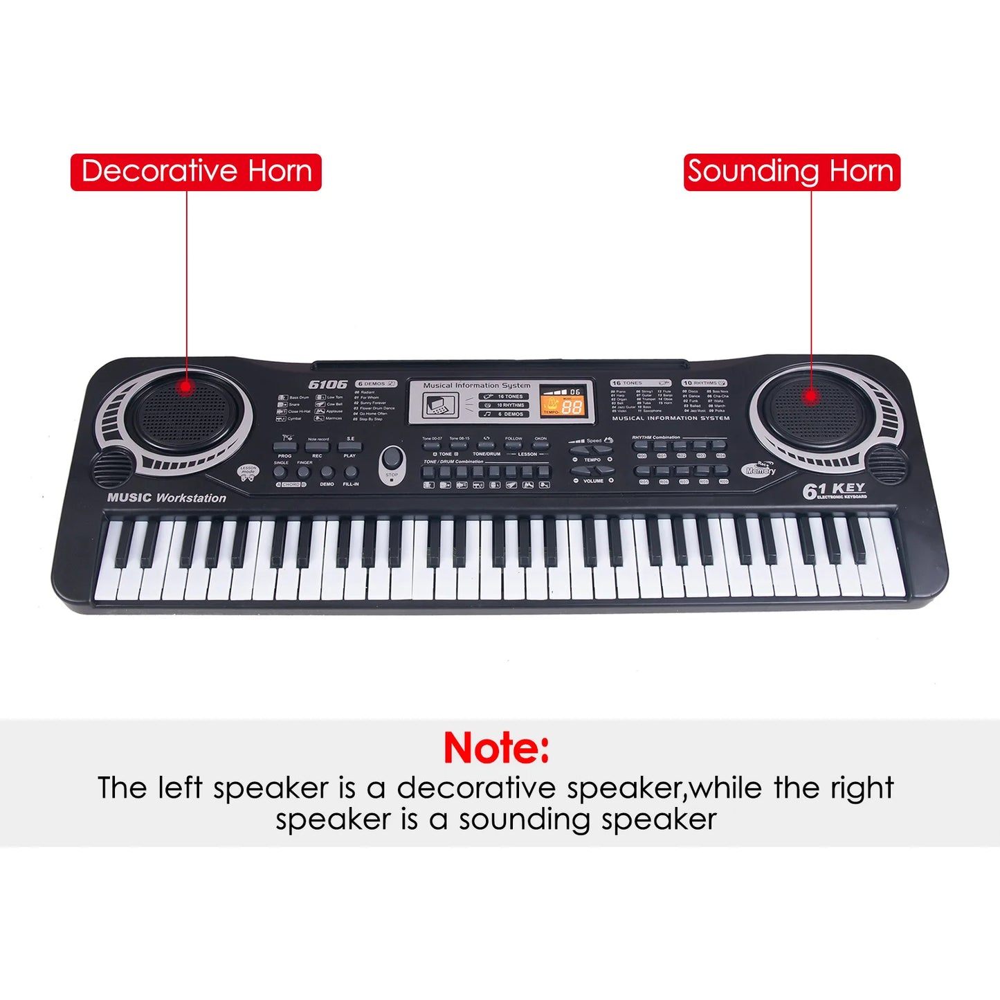 Black Electronic Keyboard 61 Keys Black Digital Music Electronic Keyboard Electric Piano Kids Musical Instrument