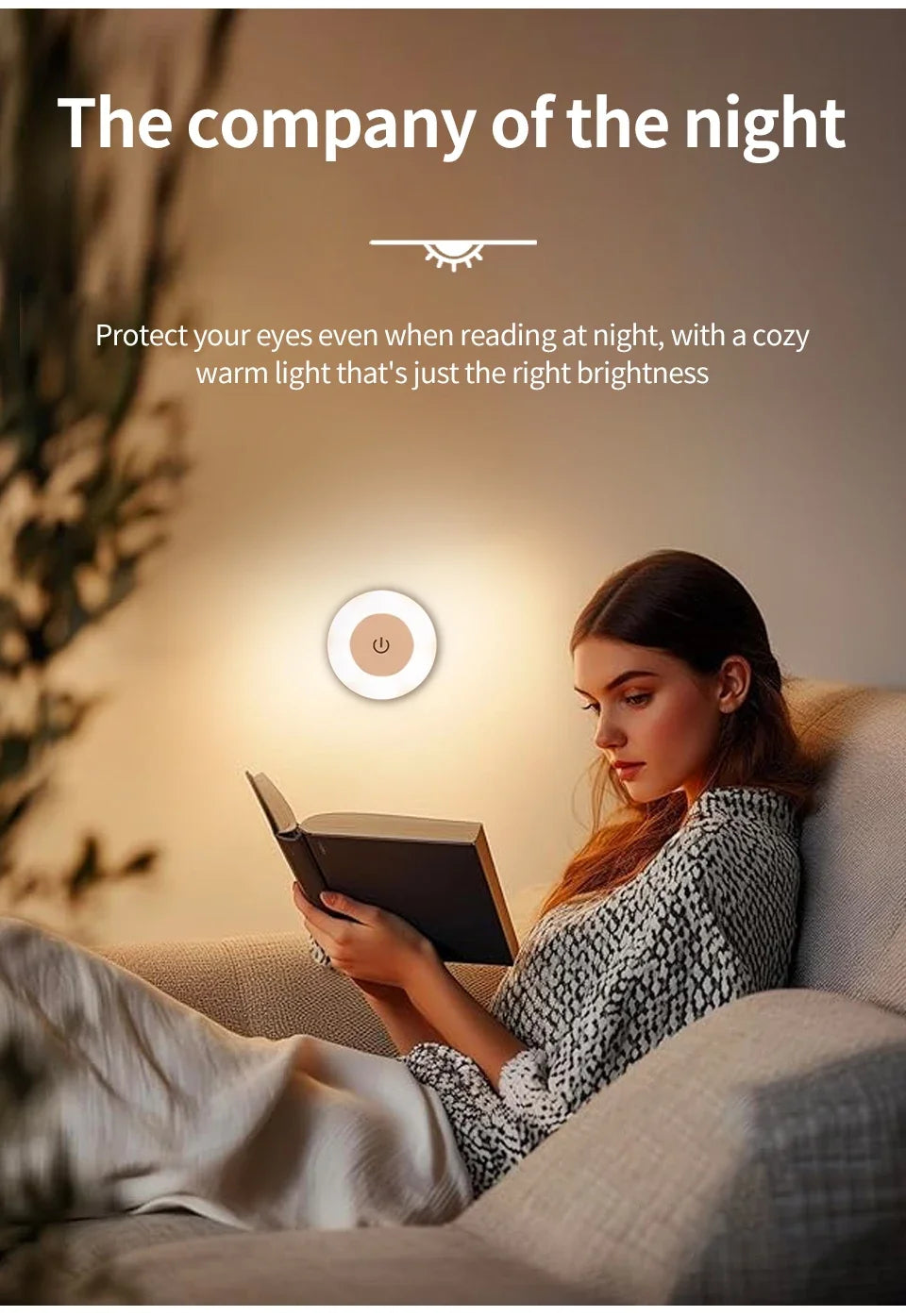Wireless Led Book Light 6cm Rechargeable Wall Lamp with Touch Switch Night Light 3-Colors Dimmable Portable for Bedroom Reading